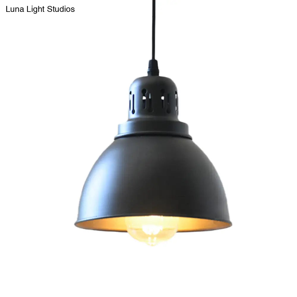 Iron Suspension Pendant Lamp - Antiqued Black Finish 1-Bulb Domed Stairway Design 6/7.5/12 Width