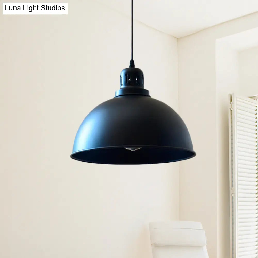Iron Suspension Pendant Lamp - Antiqued Black Finish 1-Bulb Domed Stairway Design 6/7.5/12 Width /