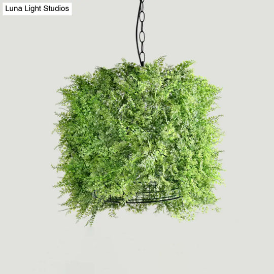 Retro Green Dome Pendant Light With Iron Suspension And Plant Decor For Restaurant Ceiling - 1 Bulb