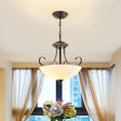 Iron Swirled Arm Retro Ceiling Light For Dining Room With 3 Heads And White Glass Shade Black