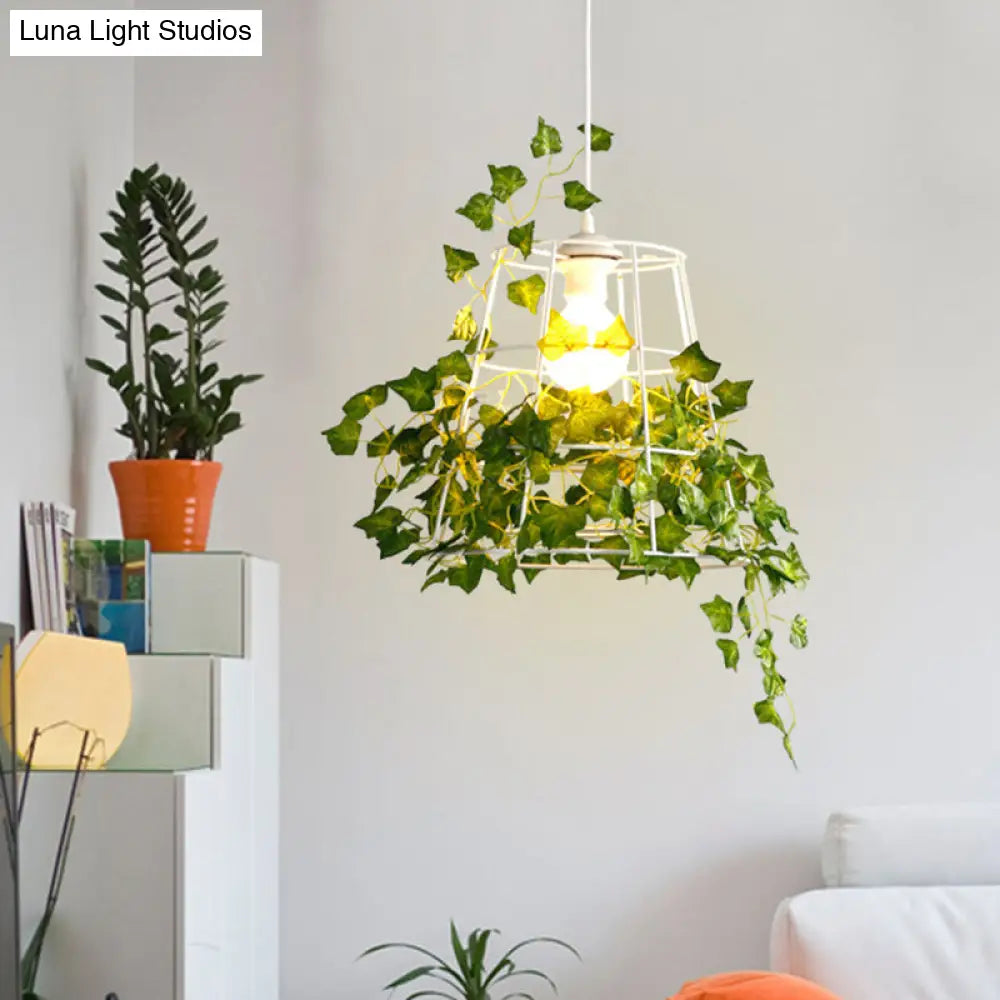 Green Ivy Retro Pendant Light With Tapered Cage Suspension For Dining Room