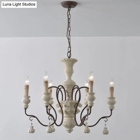Iron White Pendant Chandelier With Curved Arms - Traditional Style For Dining Room