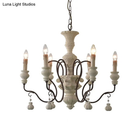 Iron White Pendant Chandelier With Curved Arms - Traditional Style For Dining Room