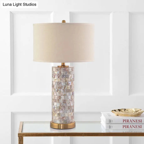 Isabelle - Shell Patchwork Column Nightstand Light Minimalist 1 Head Parlor Table Lamp With