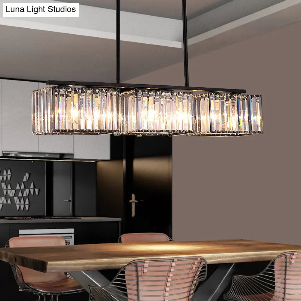 Island Chandelier - Contemporary Cuboid Shade Crystal Pendant Light With Multiple Heads In Black
