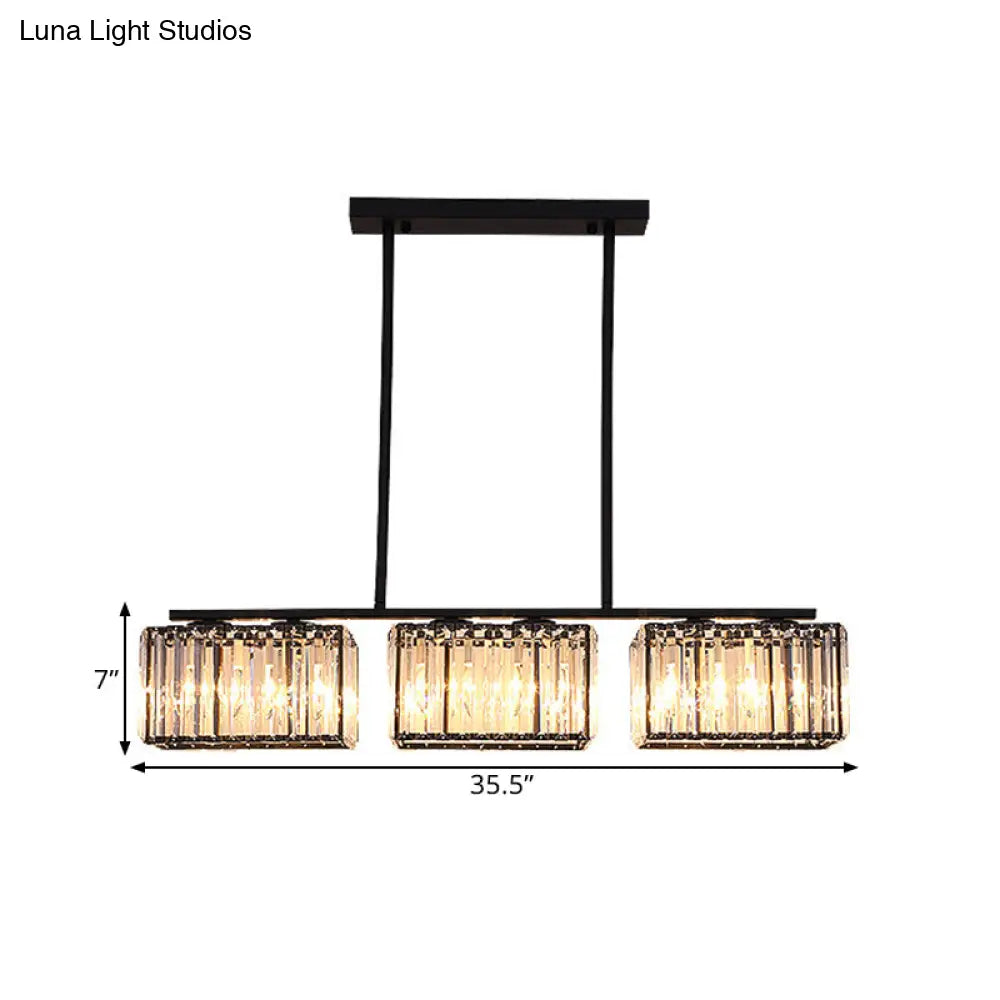 Island Chandelier - Contemporary Cuboid Shade Crystal Pendant Light With Multiple Heads In Black