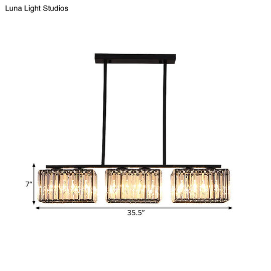 Island Chandelier - Contemporary Cuboid Shade Crystal Pendant Light With Multiple Heads In Black