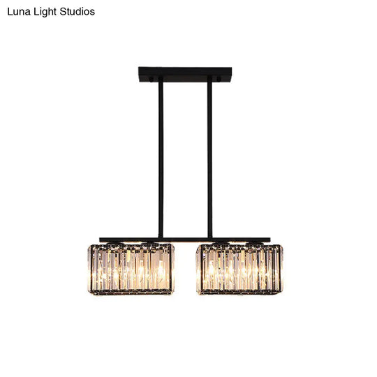 Island Chandelier - Contemporary Cuboid Shade Crystal Pendant Light With Multiple Heads In Black