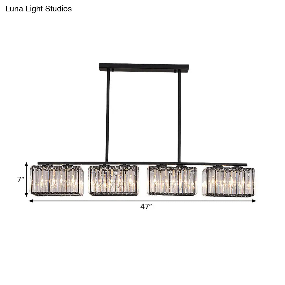 Island Chandelier - Contemporary Cuboid Shade Crystal Pendant Light With Multiple Heads In Black
