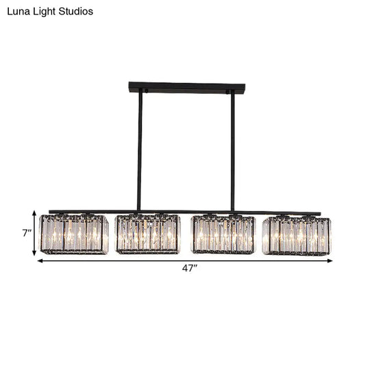 Island Chandelier - Contemporary Cuboid Shade Crystal Pendant Light With Multiple Heads In Black