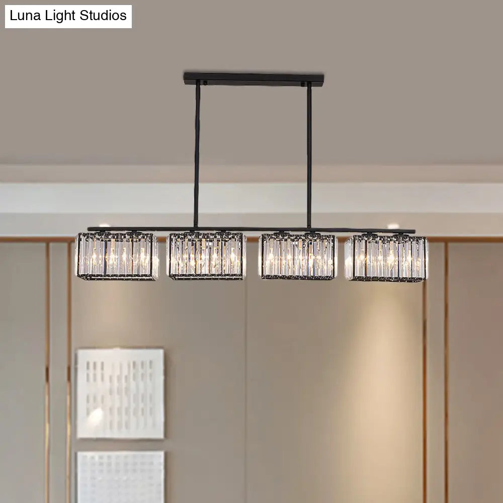 Island Chandelier - Contemporary Cuboid Shade Crystal Pendant Light With Multiple Heads In Black