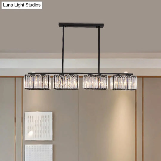 Island Chandelier - Contemporary Cuboid Shade Crystal Pendant Light With Multiple Heads In Black