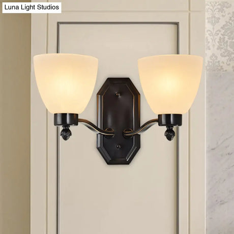 Ivory Glass Bud Wall Sconce Light: Traditional Living Room Fixture With 1/2 Bulb And Black Finish