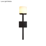 Ivory Glass Cup Wall Sconce - Vintage Style Single Dining Room Light Fixture With Black Long Arm