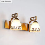 Ivory Glass Dome Vanity Sconce - Gold With Curvy Iron Arm 2/3 Lights Bathroom Wall Lamp Fixture