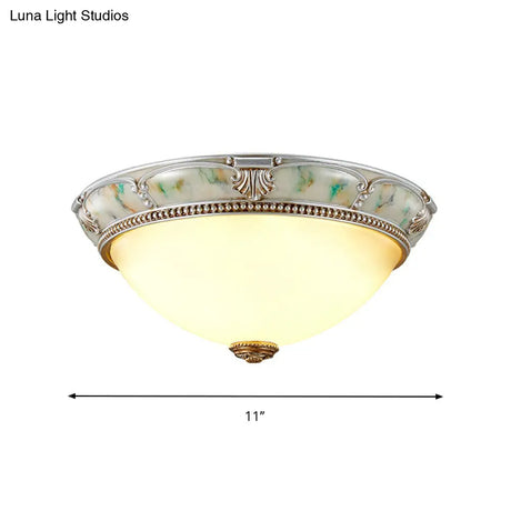 Ivory Glass Flushmount Traditional Corridor Light - 1 Head Silver Dome 11’/15’/19’ Diameter