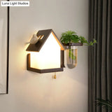 Ivory Glass Geometric Wall Bedside Sconce With Plant Container