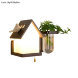 Ivory Glass Geometric Wall Bedside Sconce With Plant Container