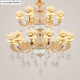 Jade Gold Candle Chandelier With Crystal Accent - Elegant Lighting For Country Living Rooms