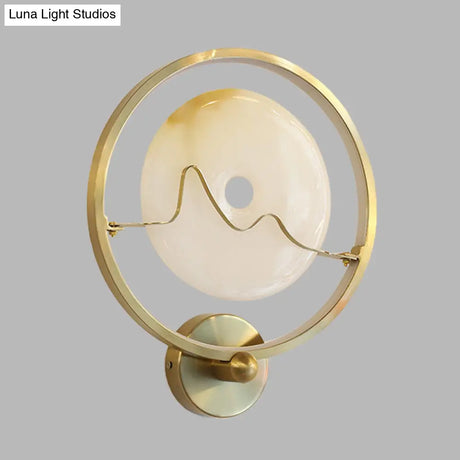 Jade Stone Led Wall Sconce With Gold Ring For Contemporary Clothing Store Lighting