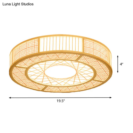 Japanese Bamboo Flushmount Ceiling Light With Handcrafted Wood Finish 3 Bulbs