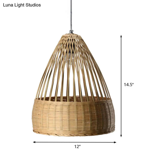 Japanese Bamboo Pendant Lighting - Hand-Woven Flaxen Ceiling Lamp