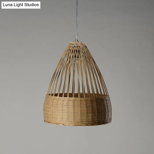 Japanese Bamboo Pendant Lighting - Hand-Woven Flaxen Ceiling Lamp