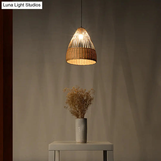 Japanese Bamboo Pendant Lighting - Hand-Woven Flaxen Ceiling Lamp