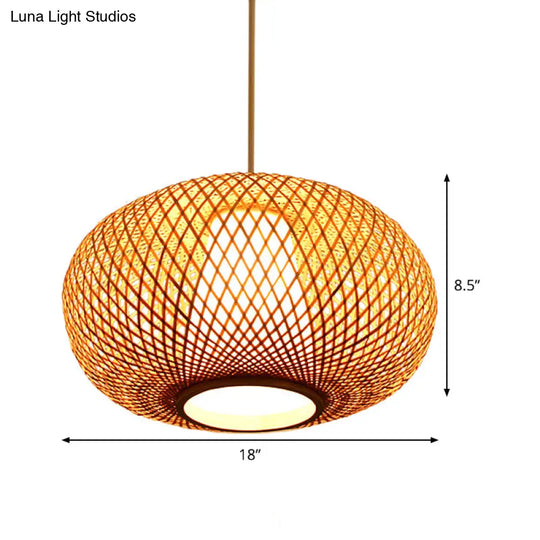 Japanese Bamboo Pendant Lighting - Handmade 1 Head 14/18 Wide Beige Hanging Light Fixture