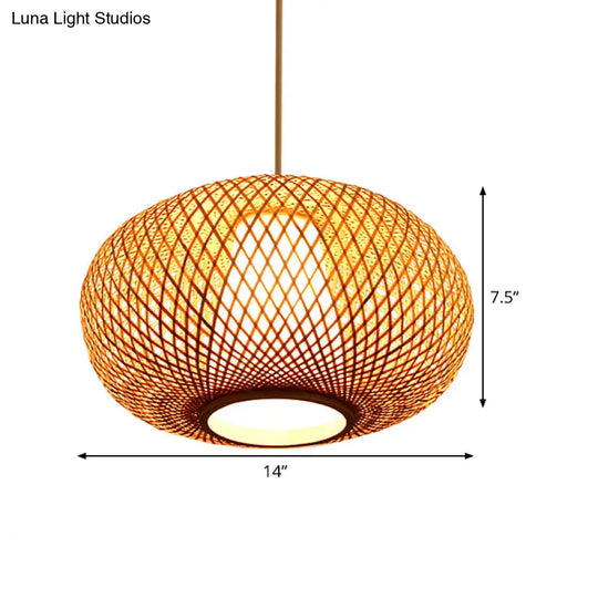 Japanese Bamboo Pendant Lighting - Handmade 1 Head 14/18 Wide Beige Hanging Light Fixture