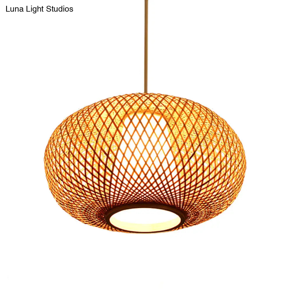 Japanese Bamboo Pendant Lighting - Handmade 1 Head 14/18 Wide Beige Hanging Light Fixture