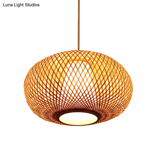 Japanese Bamboo Pendant Lighting - Handmade 1 Head 14/18 Wide Beige Hanging Light Fixture