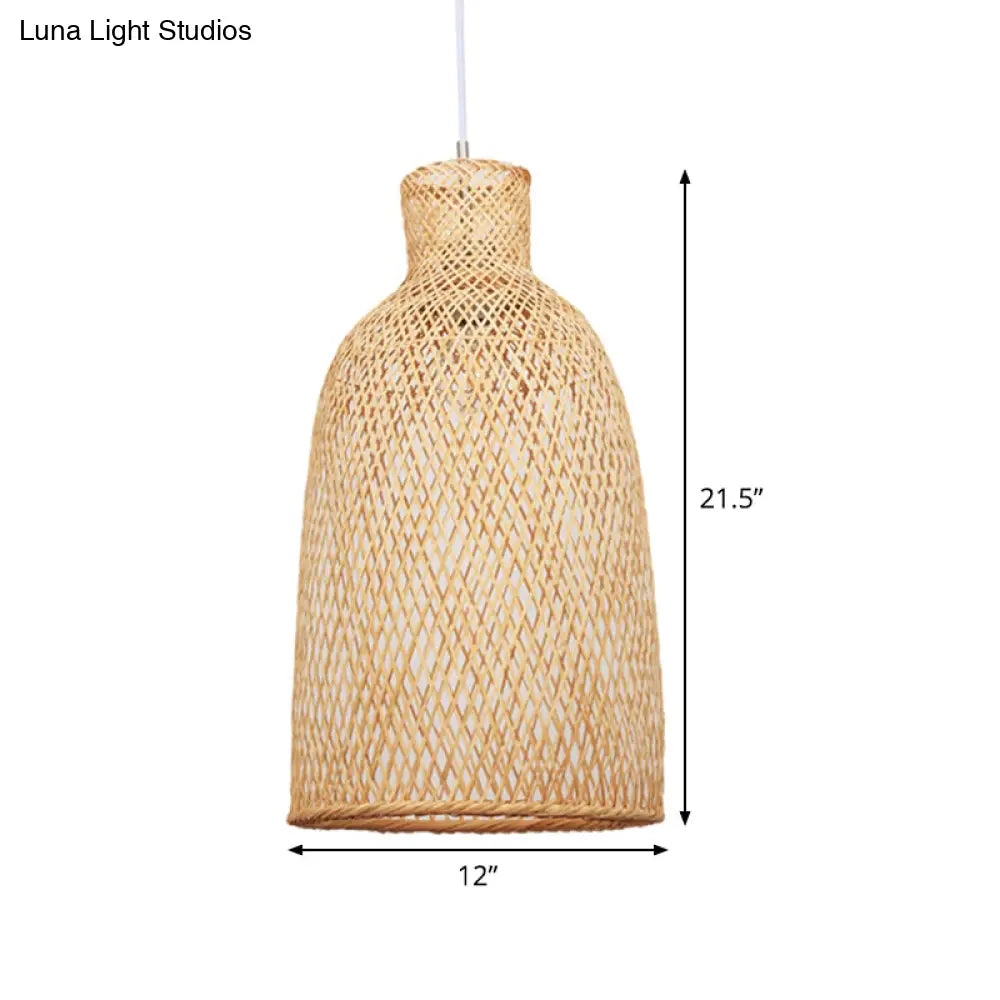 Japanese Bamboo Trumpet Pendant Lamp For Dining Table With 1 Bulb