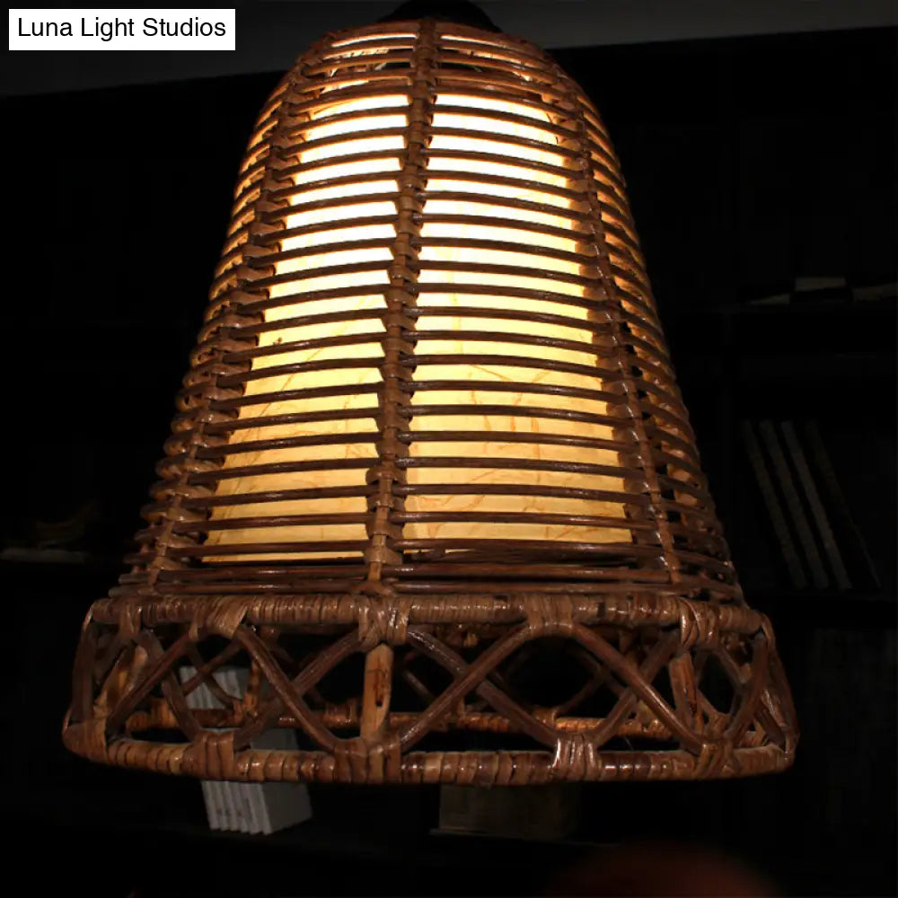 Japanese Bamboo Trumpet Pendant Lamp In Khaki - 1 Bulb Ceiling Suspension Lighting