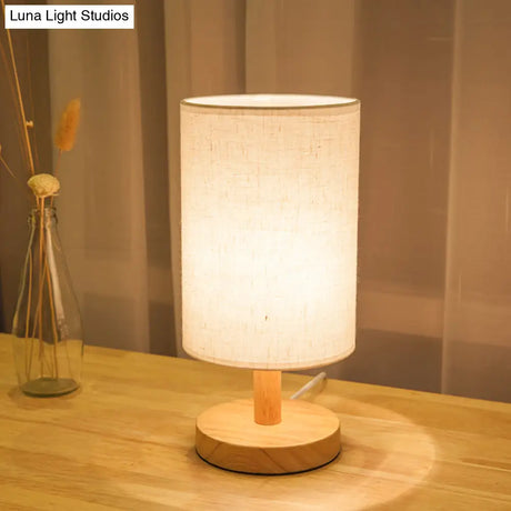 Japanese Cylinder Task Lamp: Fabric Reading Light - White/Flaxen Wood Base