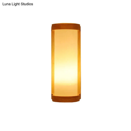 Japanese Cylinder Wall Sconce Lamp - White Glass Bedside Lighting