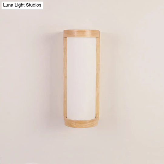 Japanese Cylinder Wall Sconce Lamp - White Glass Bedside Lighting