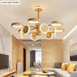 Japanese Radial Wooden Chandelier With Led Lights For Living Room Décor