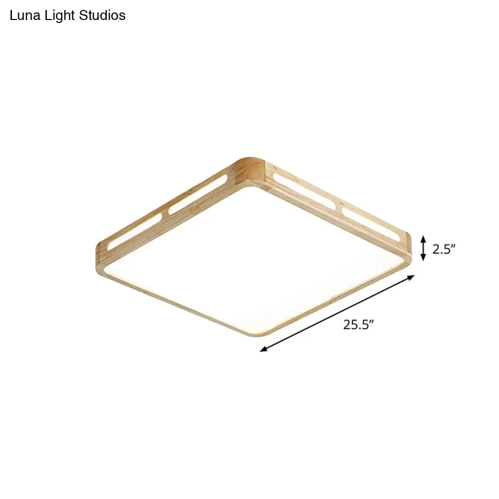 Japanese Square Led Wood Flush Mount Ceiling Light With Acrylic Shade - Bedroom Lighting