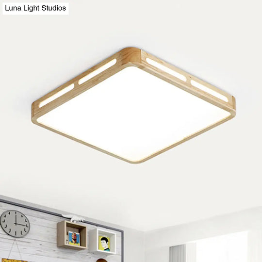 Japanese Square Led Wood Flush Mount Ceiling Light With Acrylic Shade - Bedroom Lighting / 12