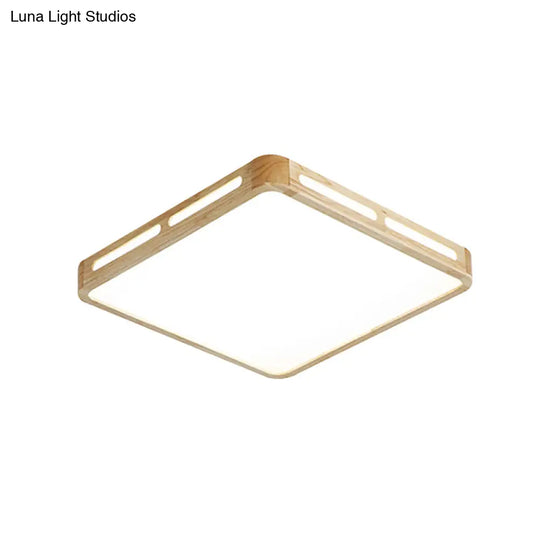 Japanese Square Led Wood Flush Mount Ceiling Light With Acrylic Shade - Bedroom Lighting