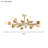 Japanese Style Beige Wood Chandelier - Snowflake Pendant Light For Bedroom