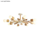 Japanese Style Beige Wood Chandelier - Snowflake Pendant Light For Bedroom