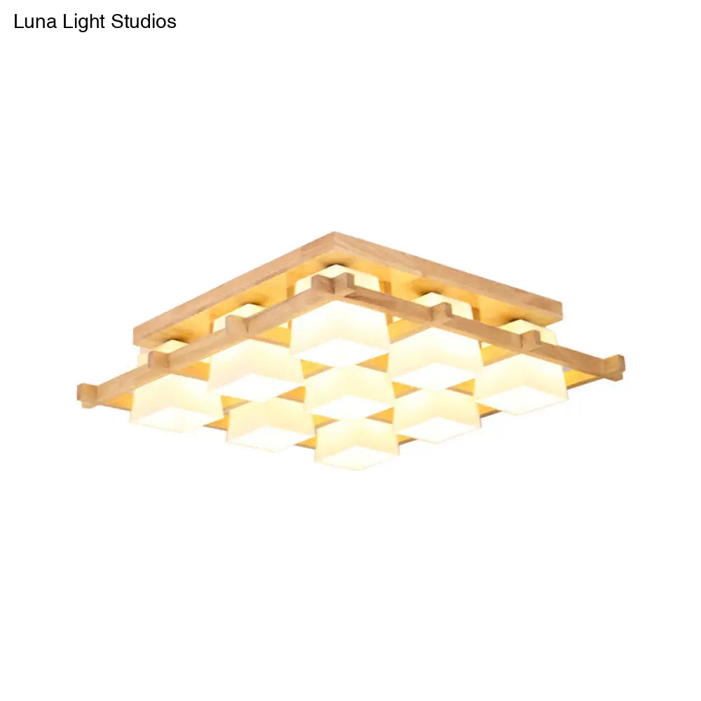 Japanese Style Cream Glass Geometrical Flush Mount Lighting Fixture