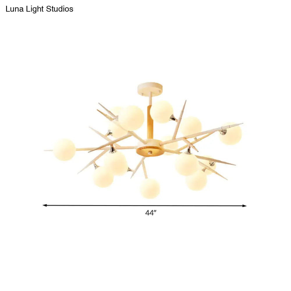 Japanese Style Multi-Head Glass Chandelier For Tea Station With White Spherical Shades