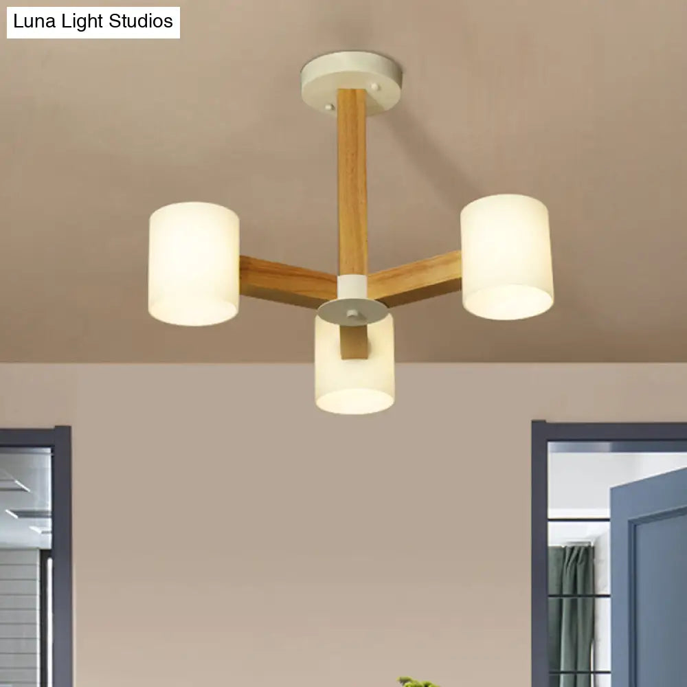 Stylish Japanese Glass & Wood Bedroom Pendant Chandelier With White Cylindrical Shade 3 /