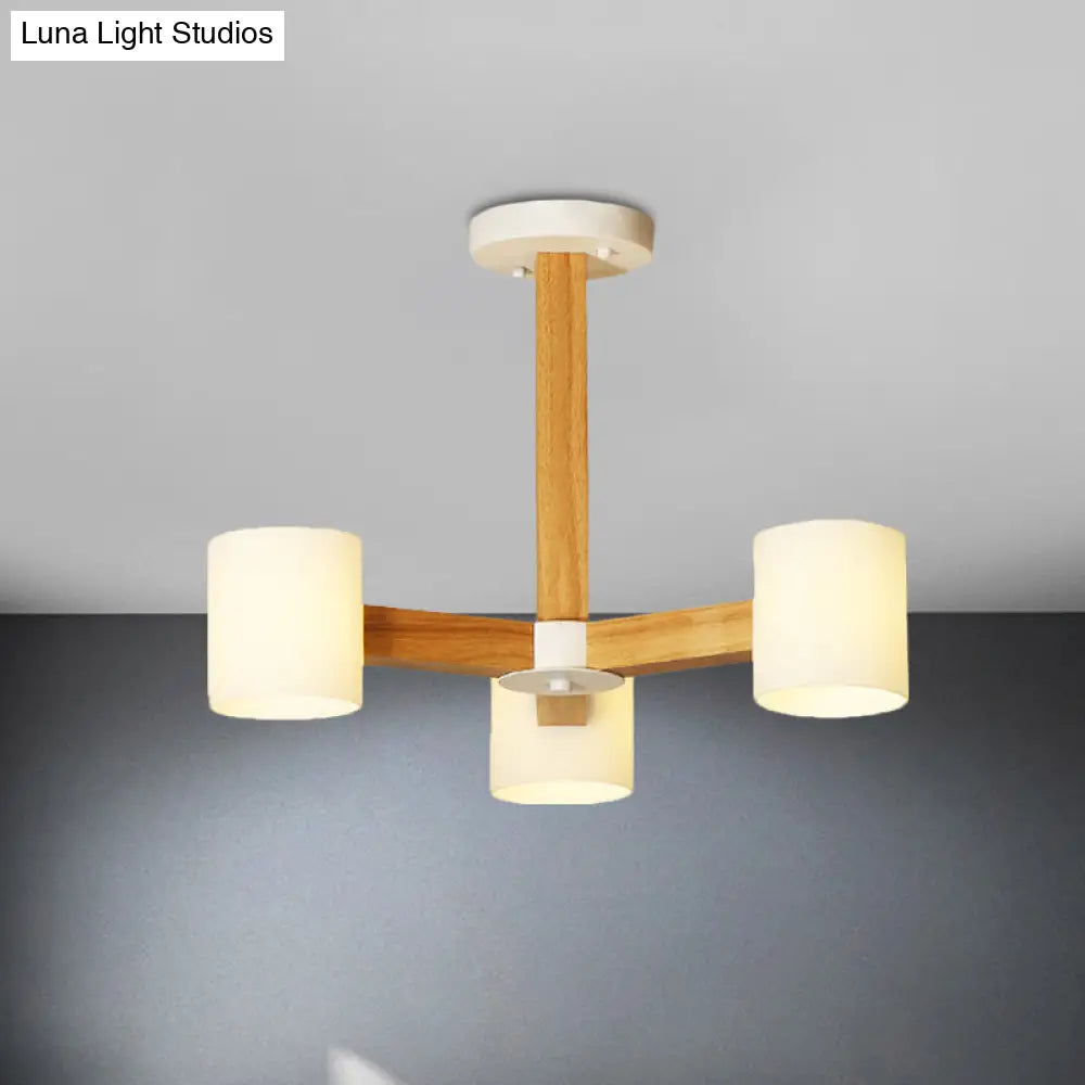 Japanese Style Pendant Chandelier With White Glass Shade And Wood Accents For Bedroom Lighting