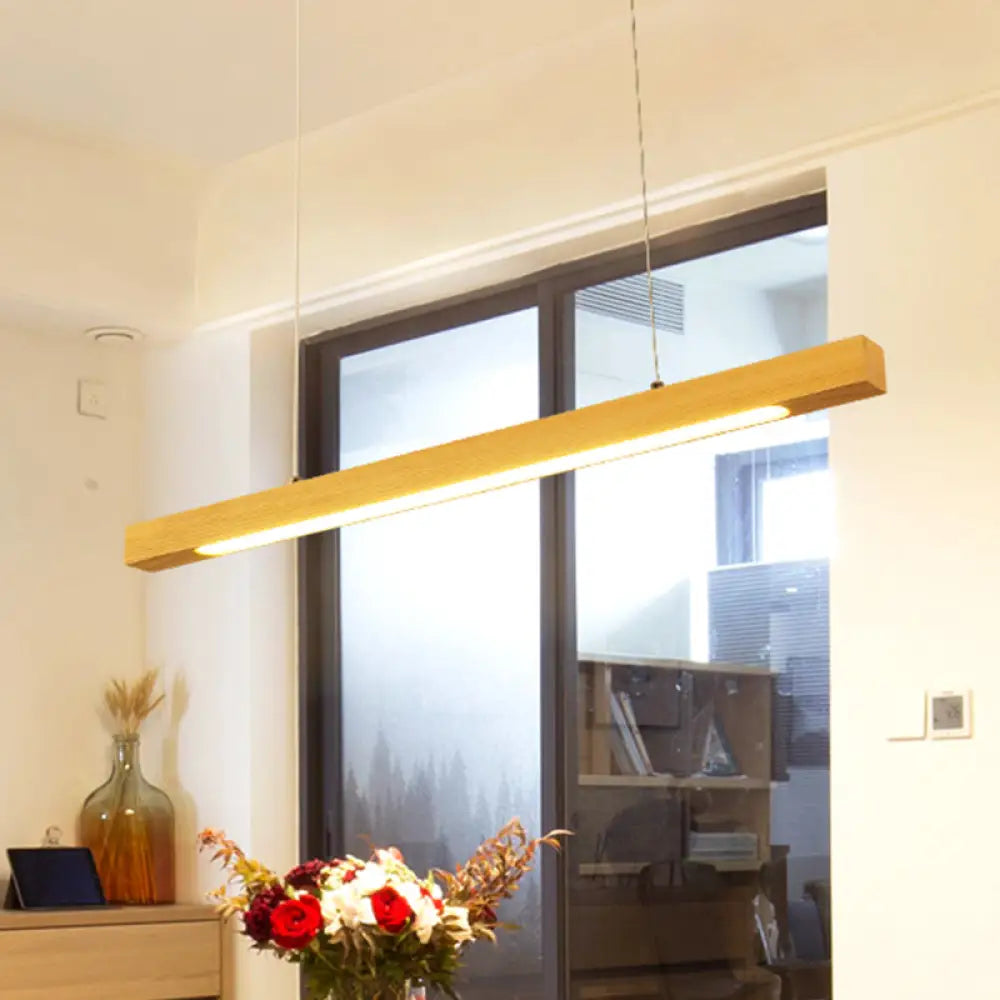 Japanese-Style Wood Linear Led Pendant Ceiling Lamp In Warm/White Light For Dining Room / White