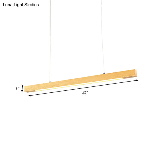 Japanese-Style Wood Linear Led Pendant Ceiling Lamp In Warm/White Light For Dining Room