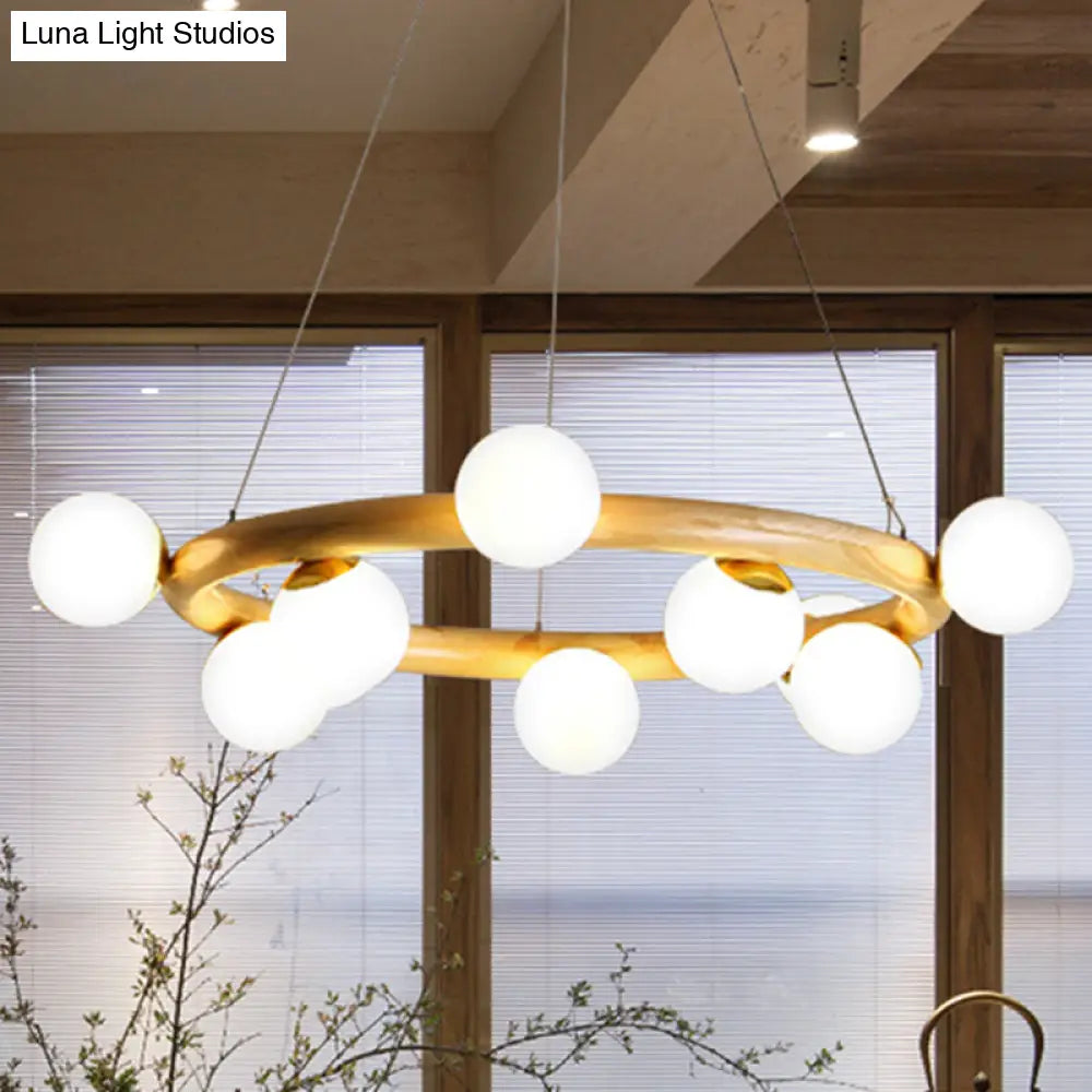 Japanese Style Wood Ring Pendant Light With Bubble Shade - Ideal For Study Room 10 /